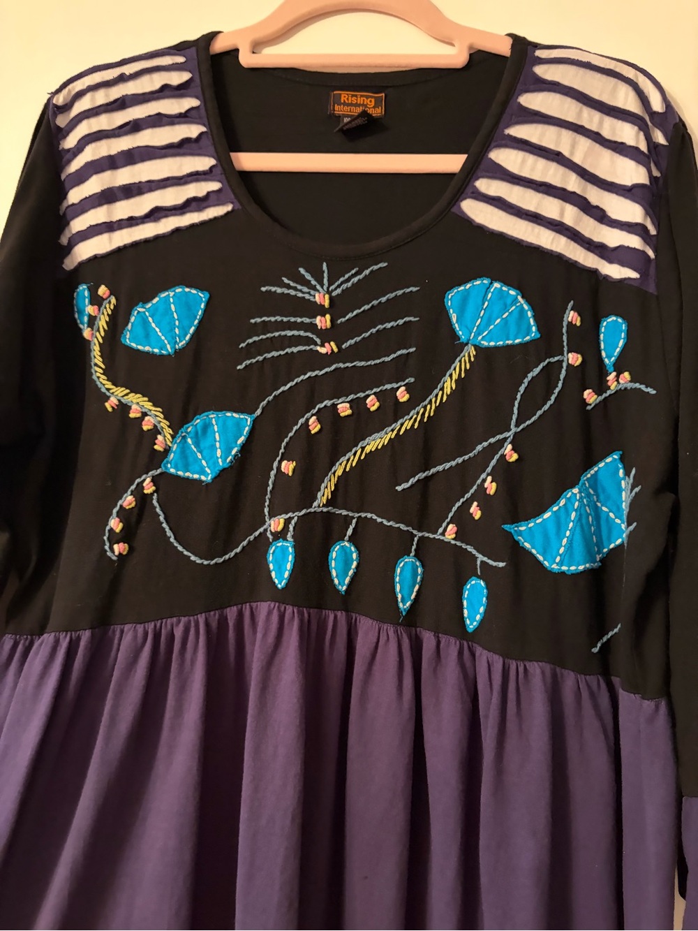 Rising International Black Dress with Purple Skirt and Turquoise Embroidery